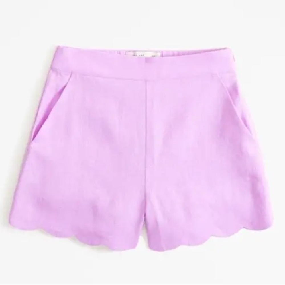 A&F Linen & Cotton Scalloped High Waist Shorts Pockets Feminine Sweet Summer - Picture 2 of 12